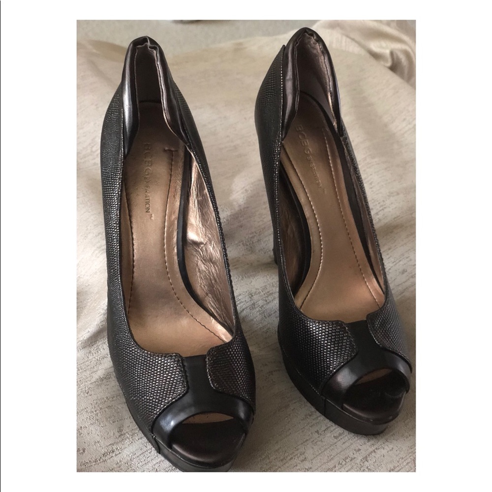 BCBG Chocolate Peep Toe Pumps